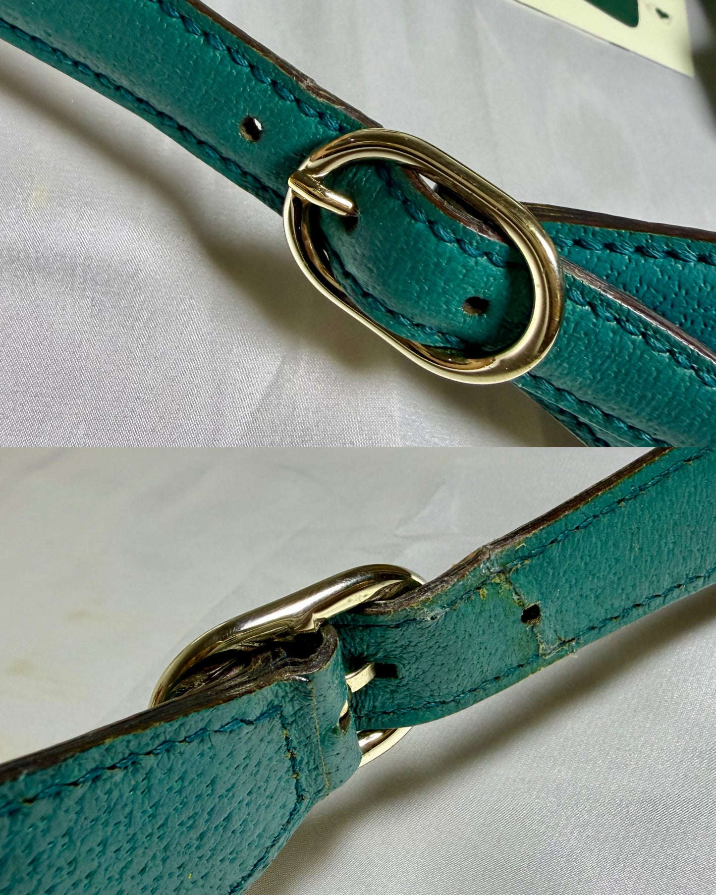 Authentic GUCCI Jackie 1961 Medium Beige GG Canvas x Teal Leather Trims Hobo Shoulder Bag