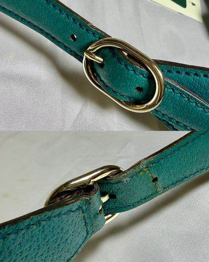Authentic GUCCI Jackie 1961 Medium Beige GG Canvas x Teal Leather Trims Hobo Shoulder Bag