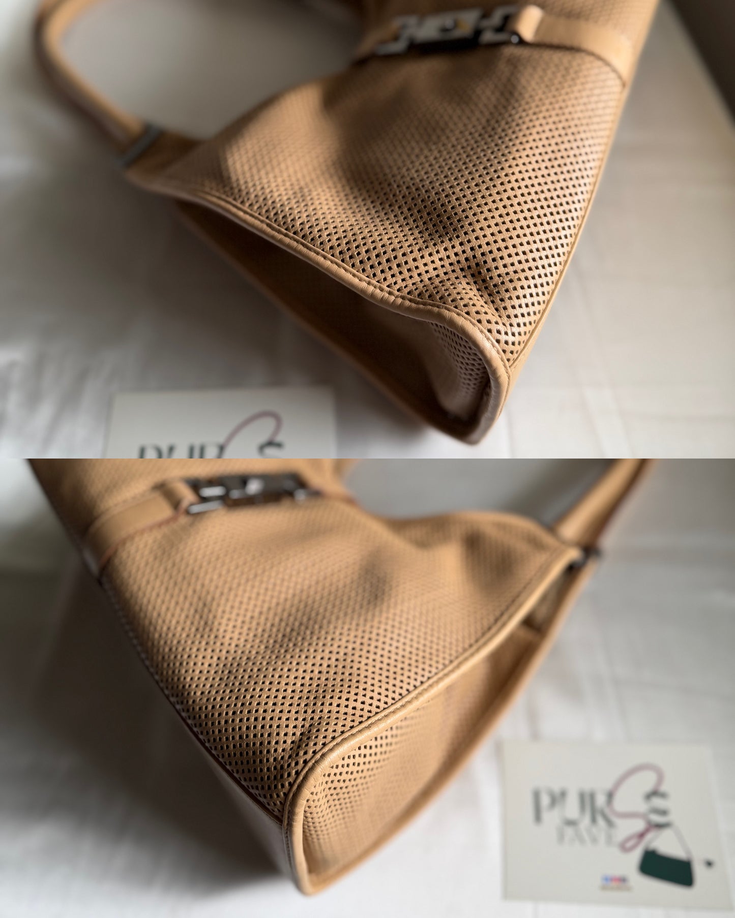 Authentic GUCCI Perforated Leather Jackie x Bardot Tan Hobo Shoulder Bag w/ Pouch (Rare/Limited)