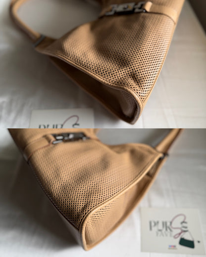 Authentic GUCCI Perforated Leather Jackie x Bardot Tan Hobo Shoulder Bag w/ Pouch (Rare/Limited)