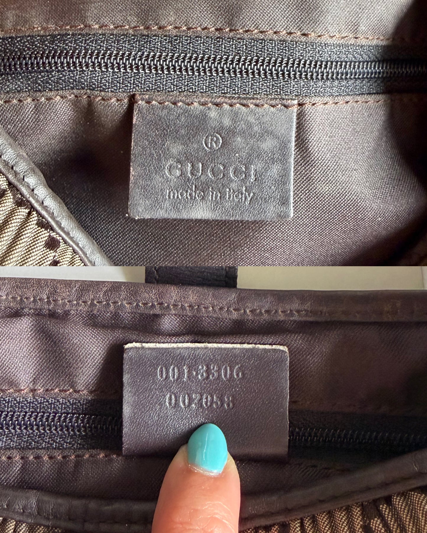 Authentic GUCCI Jackie Vintage Monogram Khaki x Dark Brown Satin Ruched / Pleated Hobo Shoulder Bag (Rare/Limited)
