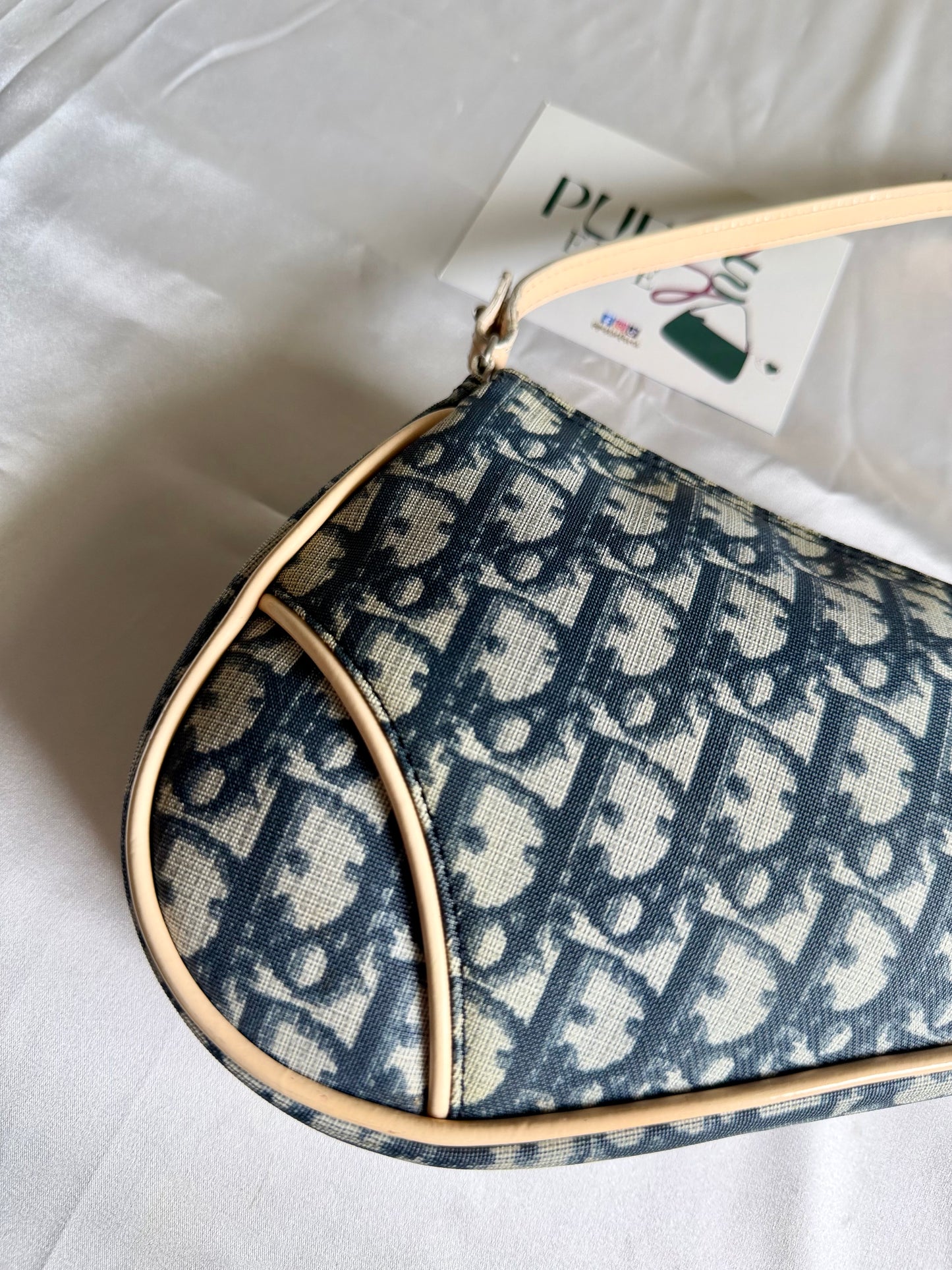 Authentic Vintage CHRISTIAN DIOR Blue Canvas Mini Saddle Pochette Bag