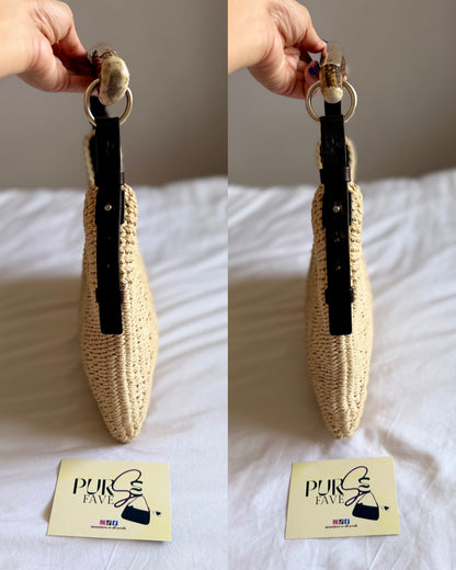 Authentic Vintage YVES SAINT LAURENT Mombasa Raffia by Tom Ford Horn Hobo Shoulder Bag