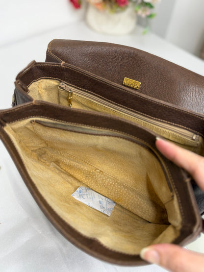 Authentic GUCCI 1955 Vintage Horsebit Shoulder & Crossbody Bag Brown Grained Leather | Mixed Gold & Silver Hardware