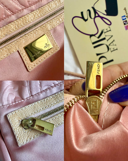 Authentic Vintage Fendi Baguette Pink Silk 3D Embossed Floral Swirl Pattern