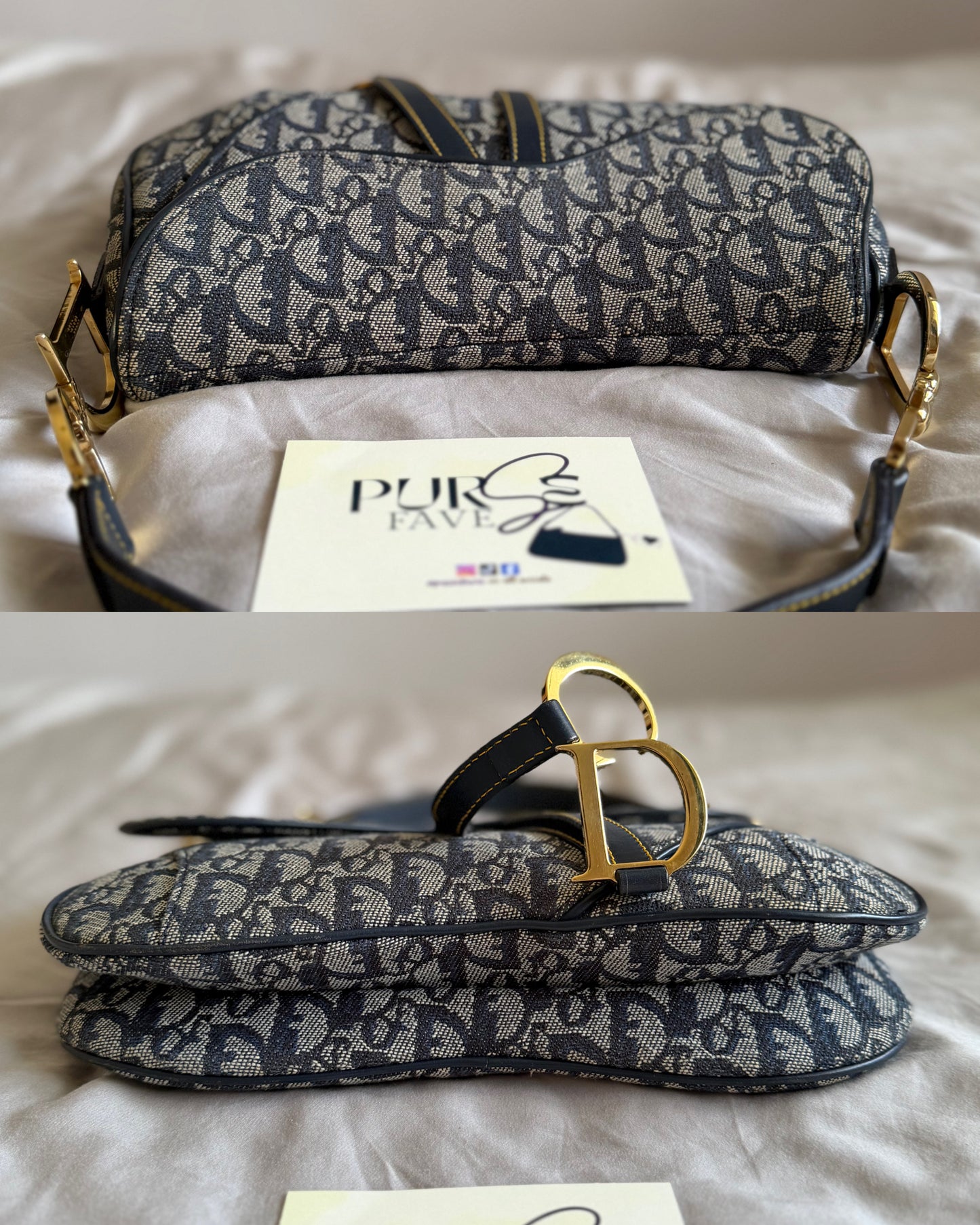 Authentic Vintage Christian Dior by John Galliano Navy Trotter Oblique Canvas Double Saddle Bag