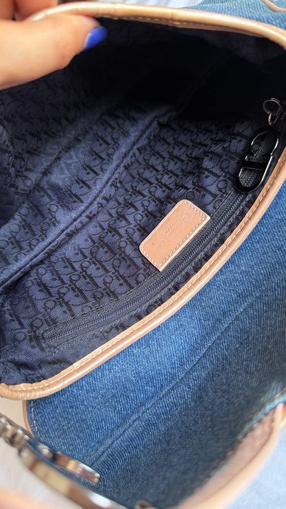Authentic Vintage Christian Dior Light Blue Denim with Pocket Saddle Shoulder Bag