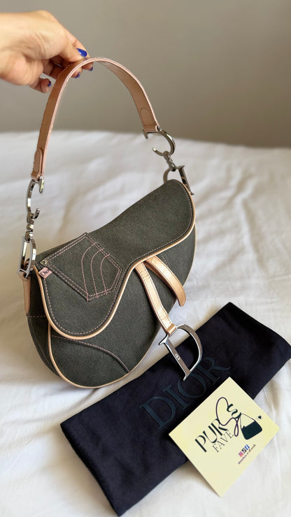 Authentic Vintage CHRISTIAN DIOR Dark Grey Denim with Pocket Saddle Shoulder Bag