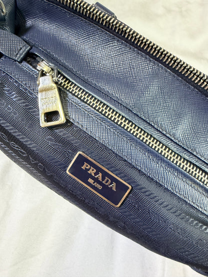 Authentic PRADA Saffiano Lux Galleria Navy Blue Mini Double Zip Tote Crossbody
