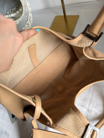 Authentic GUCCI Perforated Leather Jackie x Bardot Tan Hobo Shoulder Bag w/ Pouch (Rare/Limited)