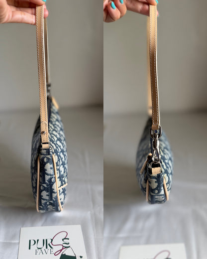 Authentic Vintage CHRISTIAN DIOR Blue Canvas Mini Saddle Pochette Bag
