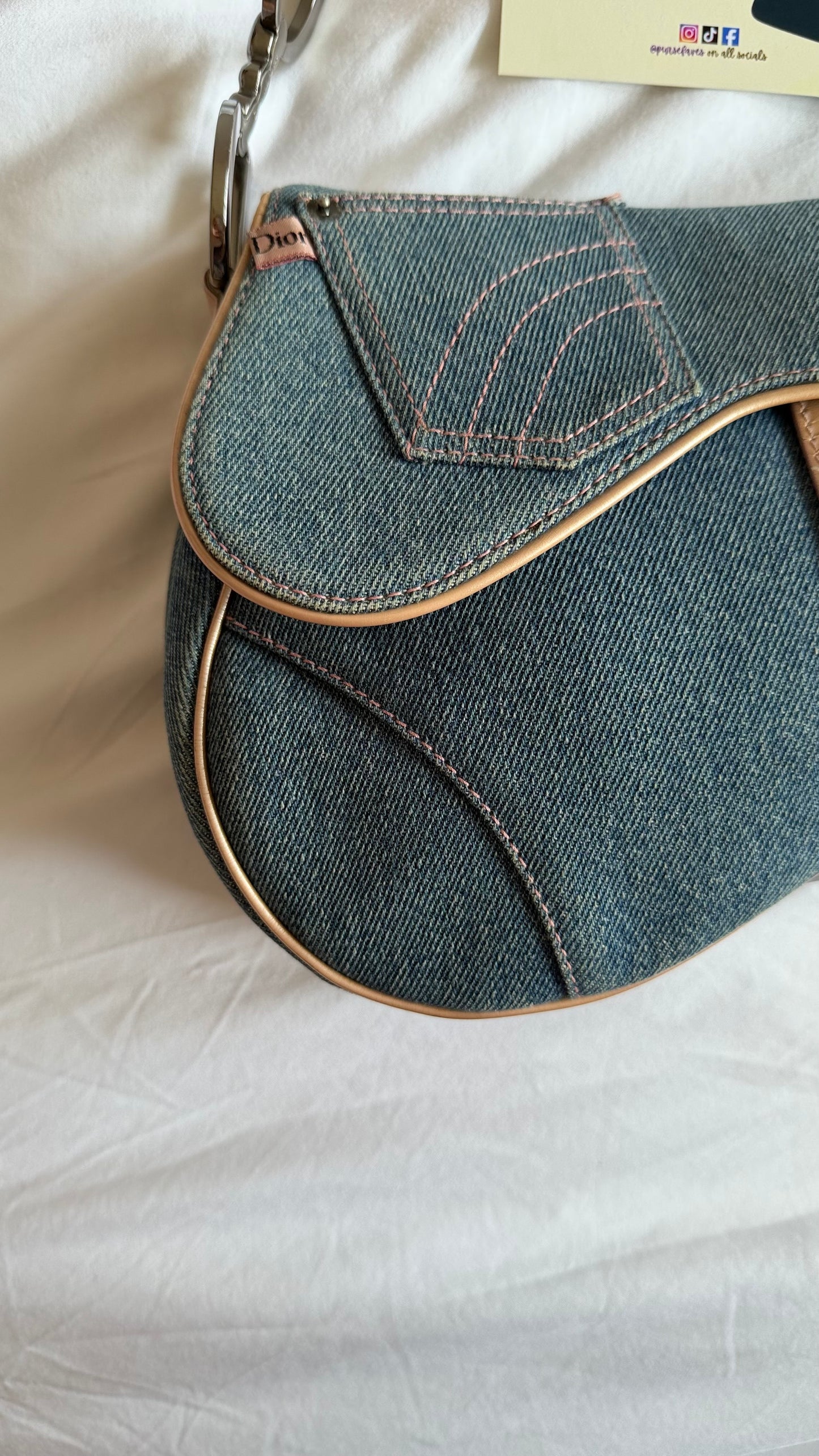 Authentic Vintage Christian Dior Light Blue Denim with Pocket Saddle Shoulder Bag