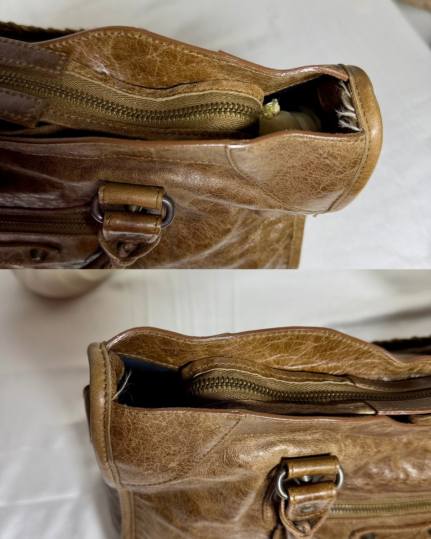 Authentic BALENCIAGA Motocross Classic City Glazed Brown Lambskin Leather Bag