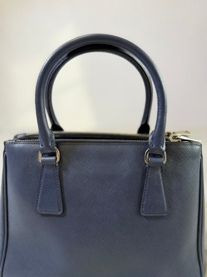 Authentic PRADA Saffiano Lux Galleria Navy Blue Mini Double Zip Tote Crossbody
