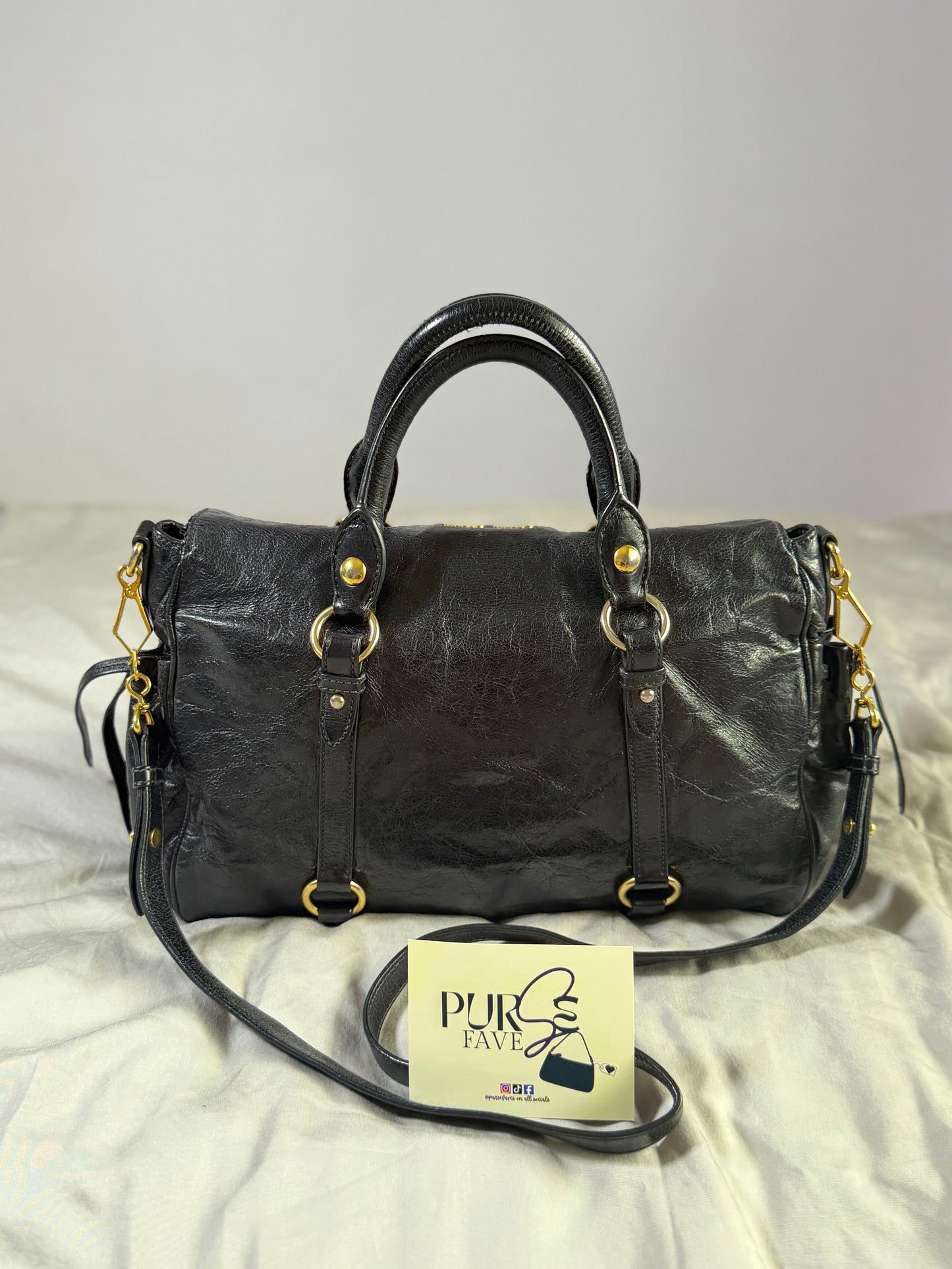 Authentic MIU MIU Vitello Lux Fomo Bow Satchel Crossbody Bag