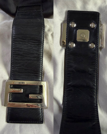Authentic FENDI Half-Moon Croissant Black Neoprene Baguette Bag