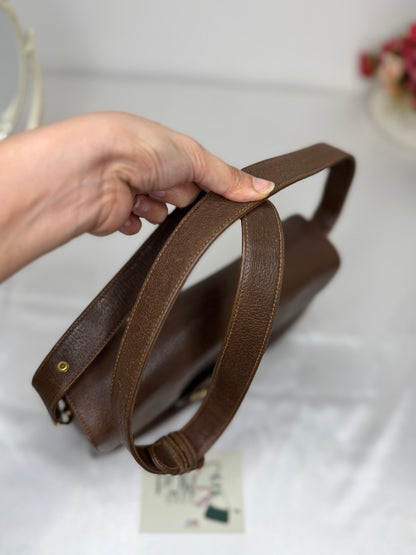 Authentic GUCCI 1955 Vintage Horsebit Shoulder & Crossbody Bag Brown Grained Leather | Mixed Gold & Silver Hardware