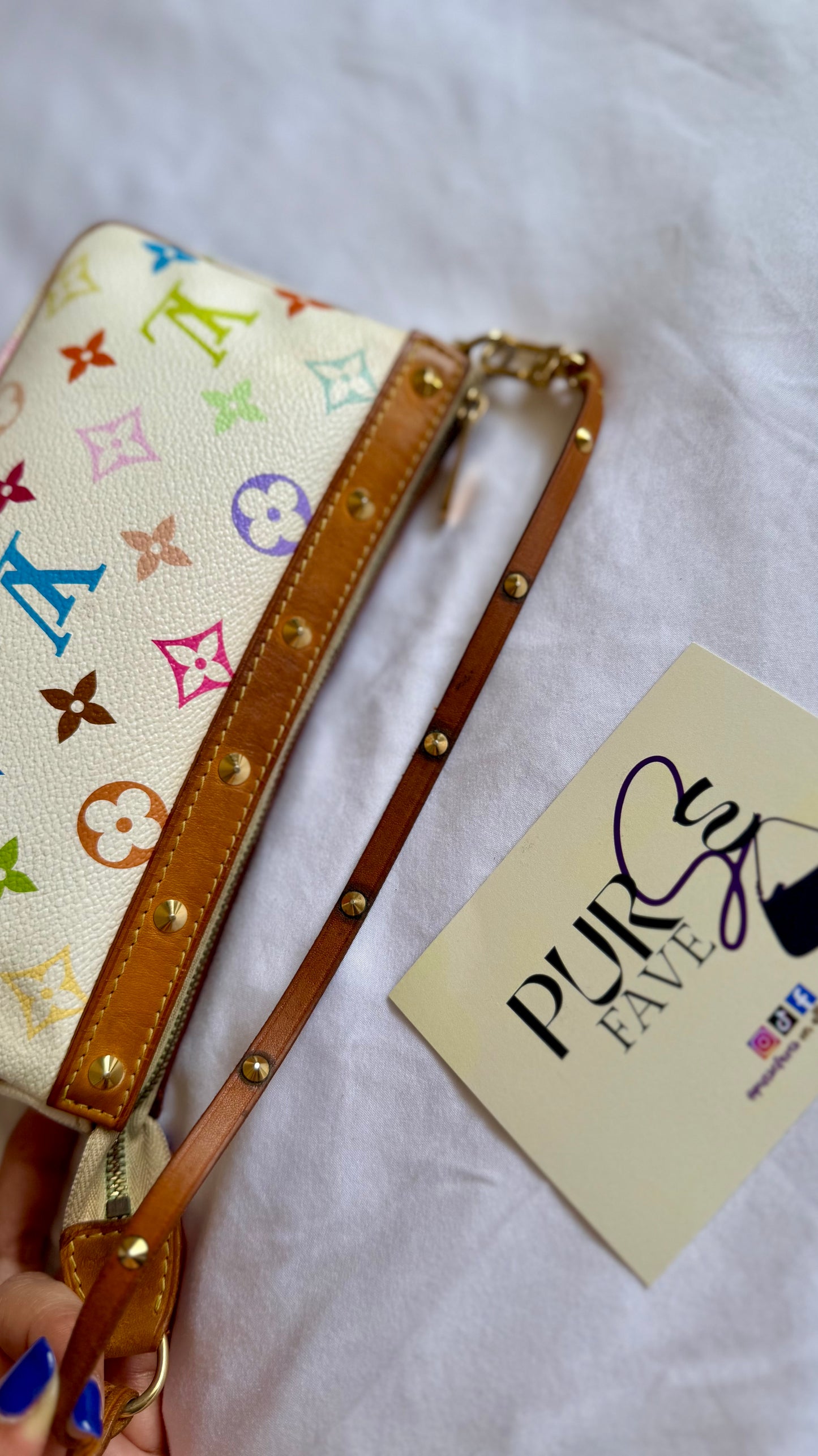 Authentic LOUIS VUITTON × TAKASHI MURAKAMI White Multicolor Pochette Shoulder Bag