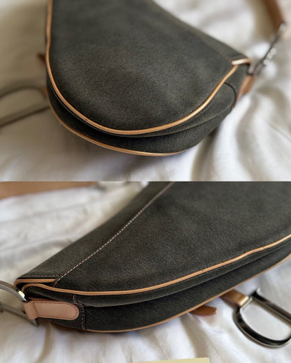 Authentic Vintage CHRISTIAN DIOR Dark Grey Denim with Pocket Saddle Shoulder Bag