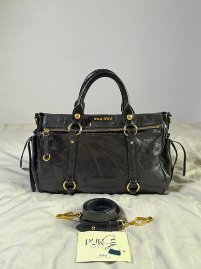 Authentic MIU MIU Vitello Lux Fomo Bow Satchel Crossbody Bag