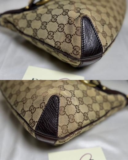 Authentic GUCCI Horsebit GG Canvas Brown Hobo Shoulder Bag