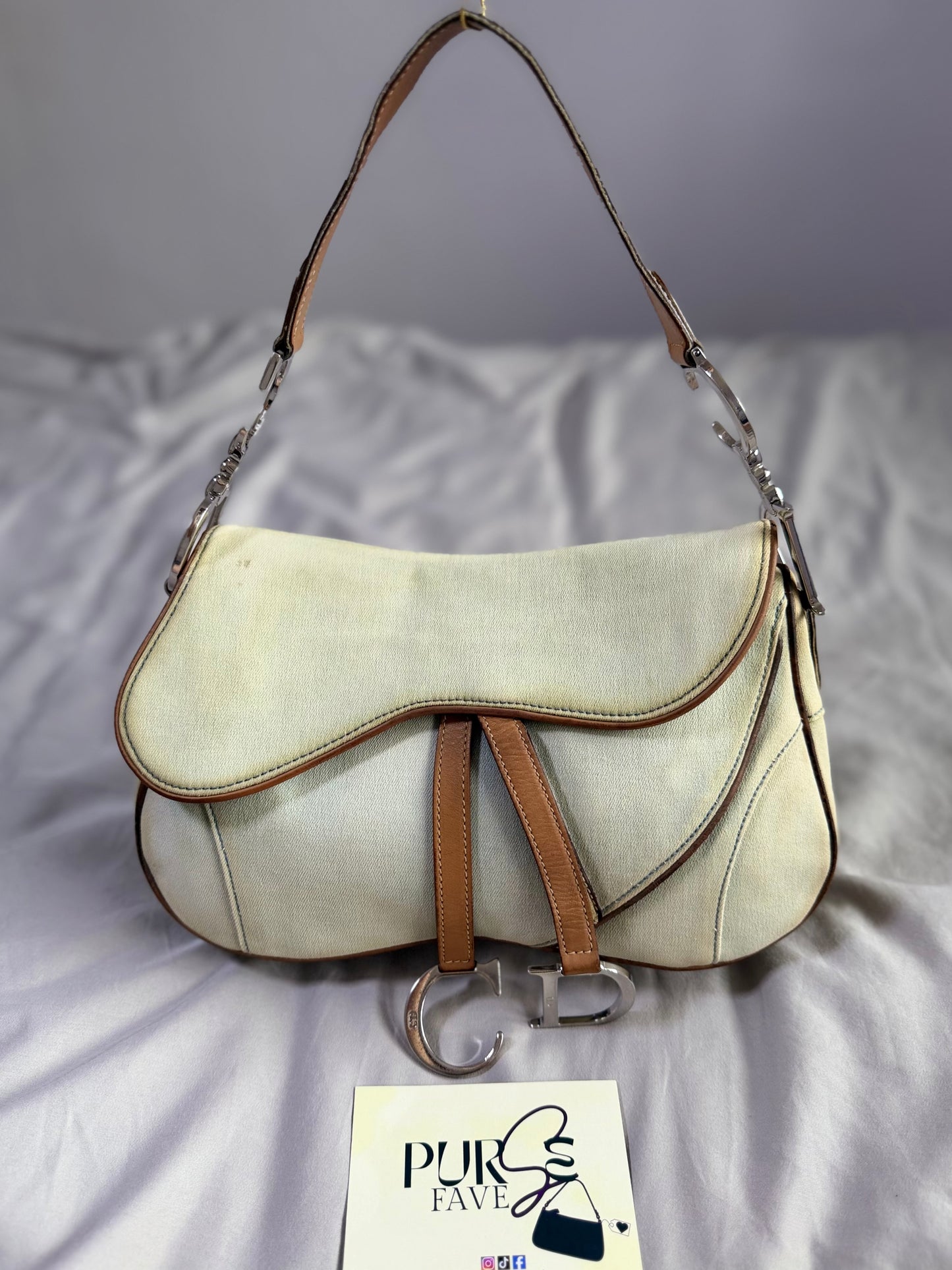 Authentic Vintage Christian Dior by John Galliano Double Saddle Denim Bag
