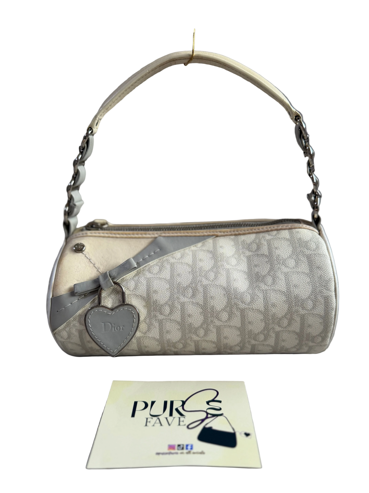 Authentic Vintage Christian Dior by John Galliano White x Grey Trotter Romantic Mini Boston Barrel Bag