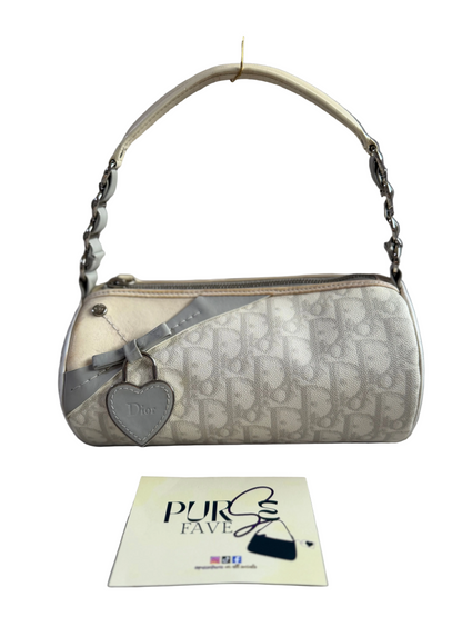 Authentic Vintage Christian Dior by John Galliano White x Grey Trotter Romantic Mini Boston Barrel Bag