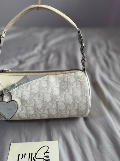 Authentic Vintage Christian Dior by John Galliano White x Grey Trotter Romantic Mini Boston Barrel Bag