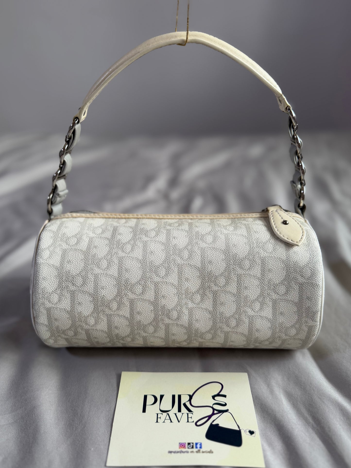 Authentic Vintage Christian Dior by John Galliano White x Grey Trotter Romantic Mini Boston Barrel Bag