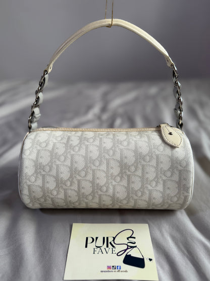 Authentic Vintage Christian Dior by John Galliano White x Grey Trotter Romantic Mini Boston Barrel Bag