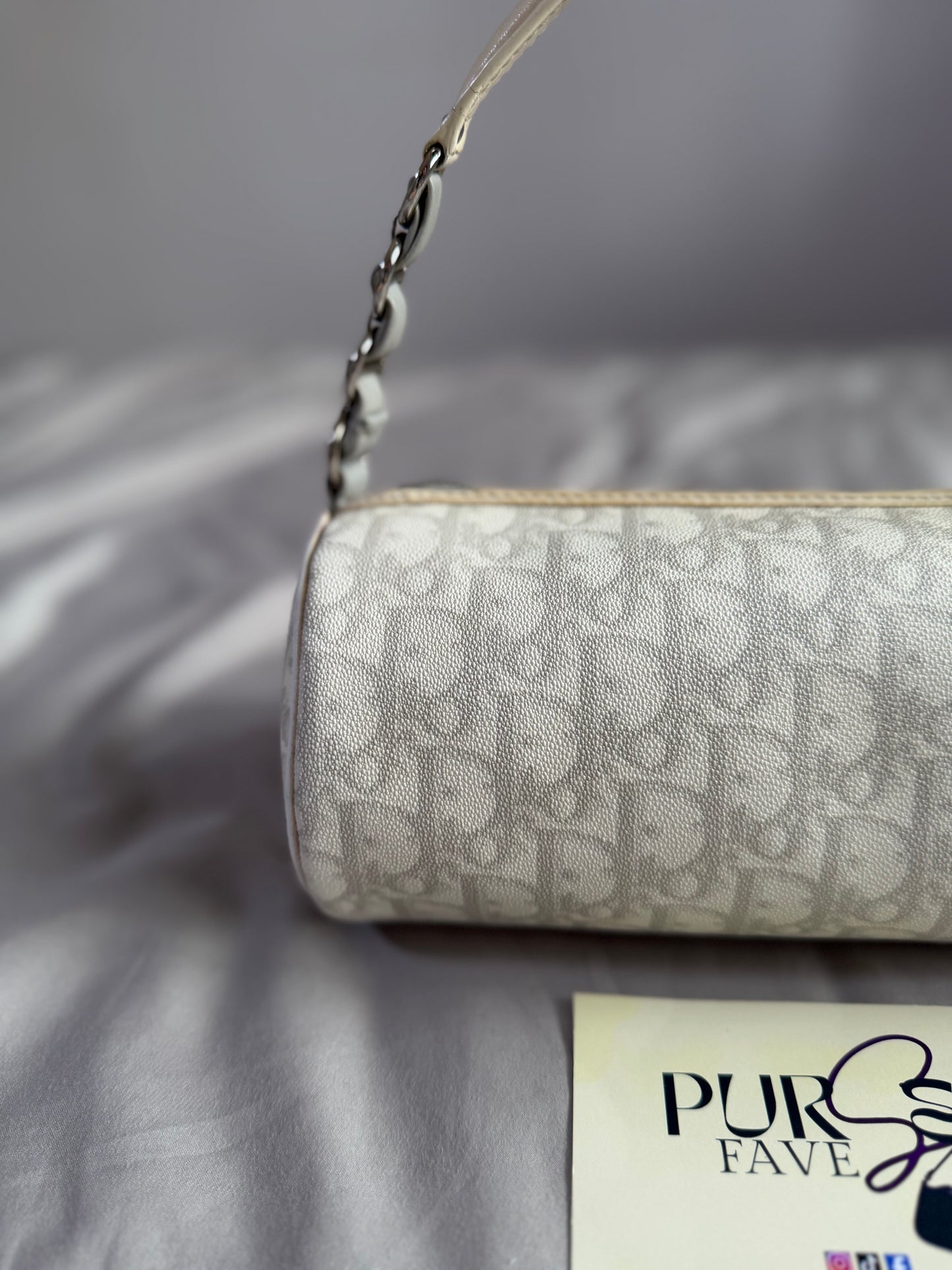 Authentic Vintage Christian Dior by John Galliano White x Grey Trotter Romantic Mini Boston Barrel Bag