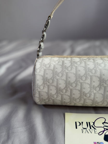 Authentic Vintage Christian Dior by John Galliano White x Grey Trotter Romantic Mini Boston Barrel Bag