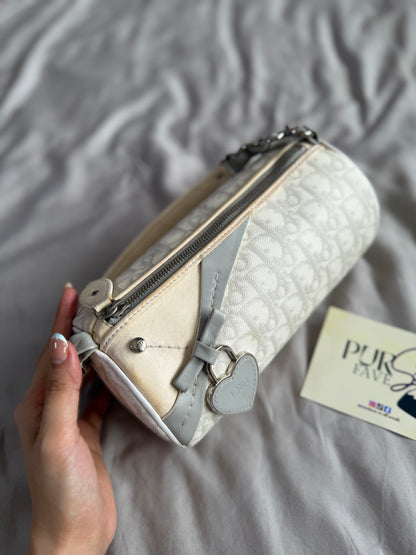 Authentic Vintage Christian Dior by John Galliano White x Grey Trotter Romantic Mini Boston Barrel Bag