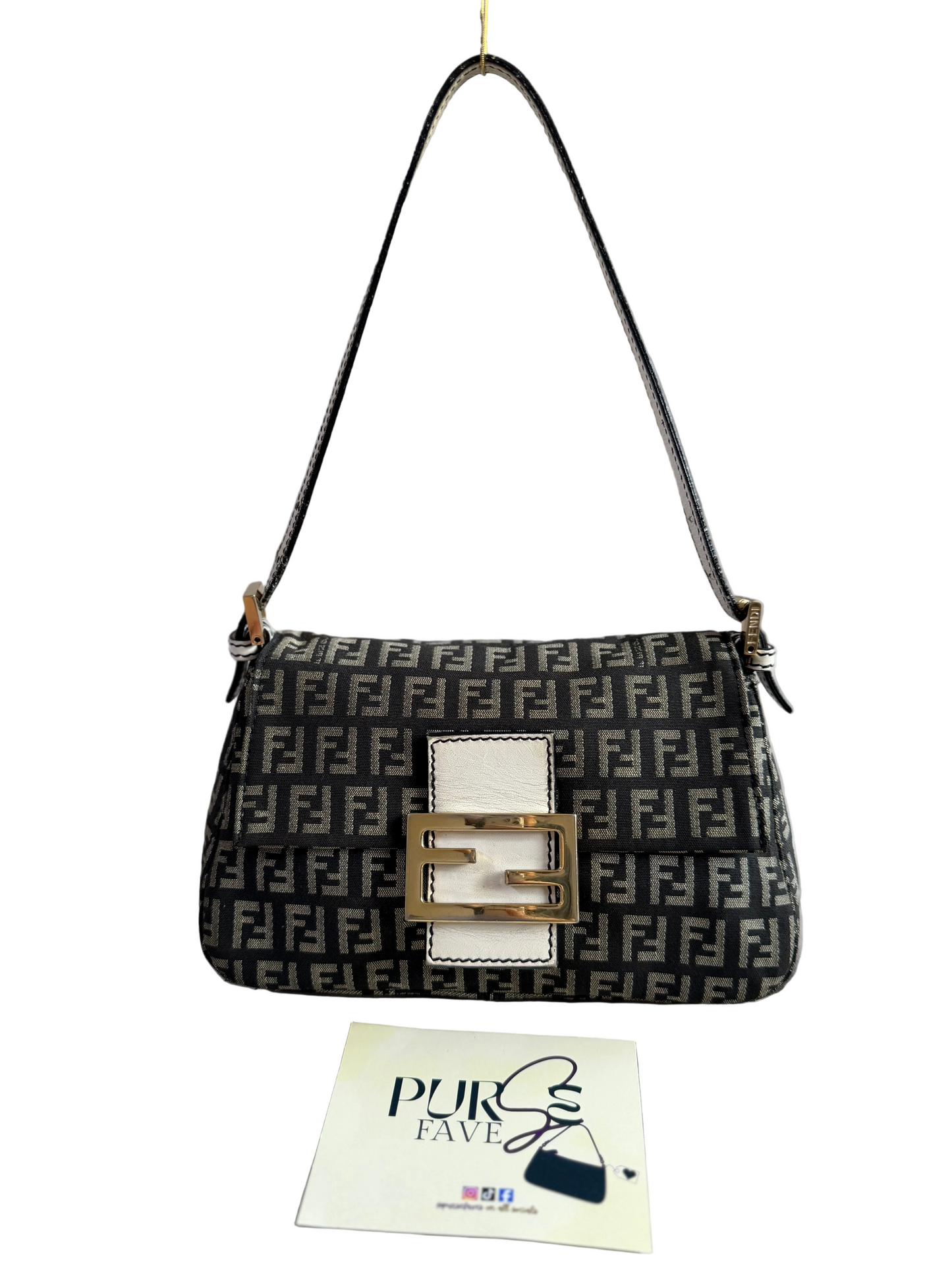 Authentic Vintage Fendi Dark Blue Zucchino Canvas Mini Mamma Baguette Shoulder Bag