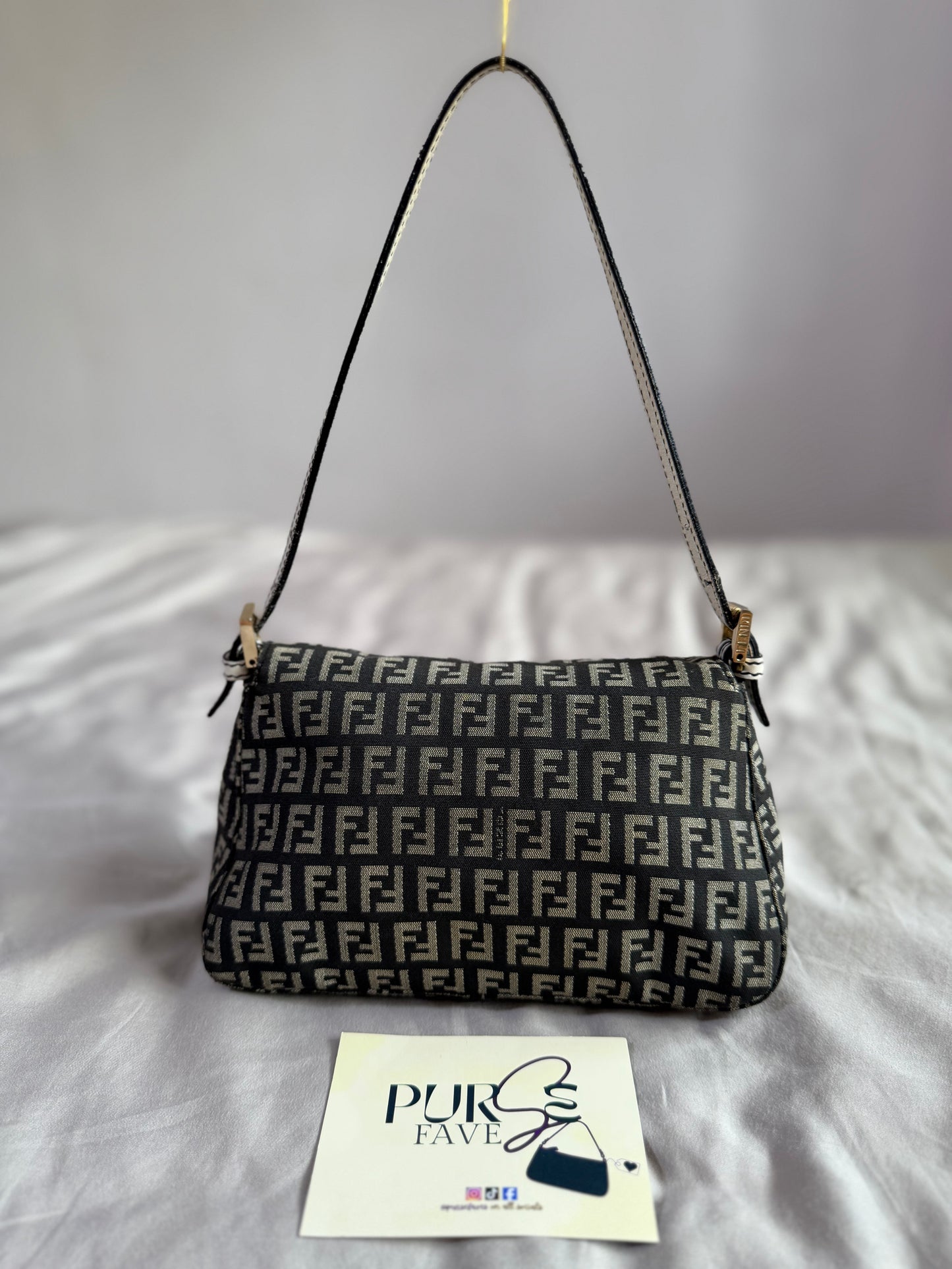 Authentic Vintage Fendi Dark Blue Zucchino Canvas Mini Mamma Baguette Shoulder Bag
