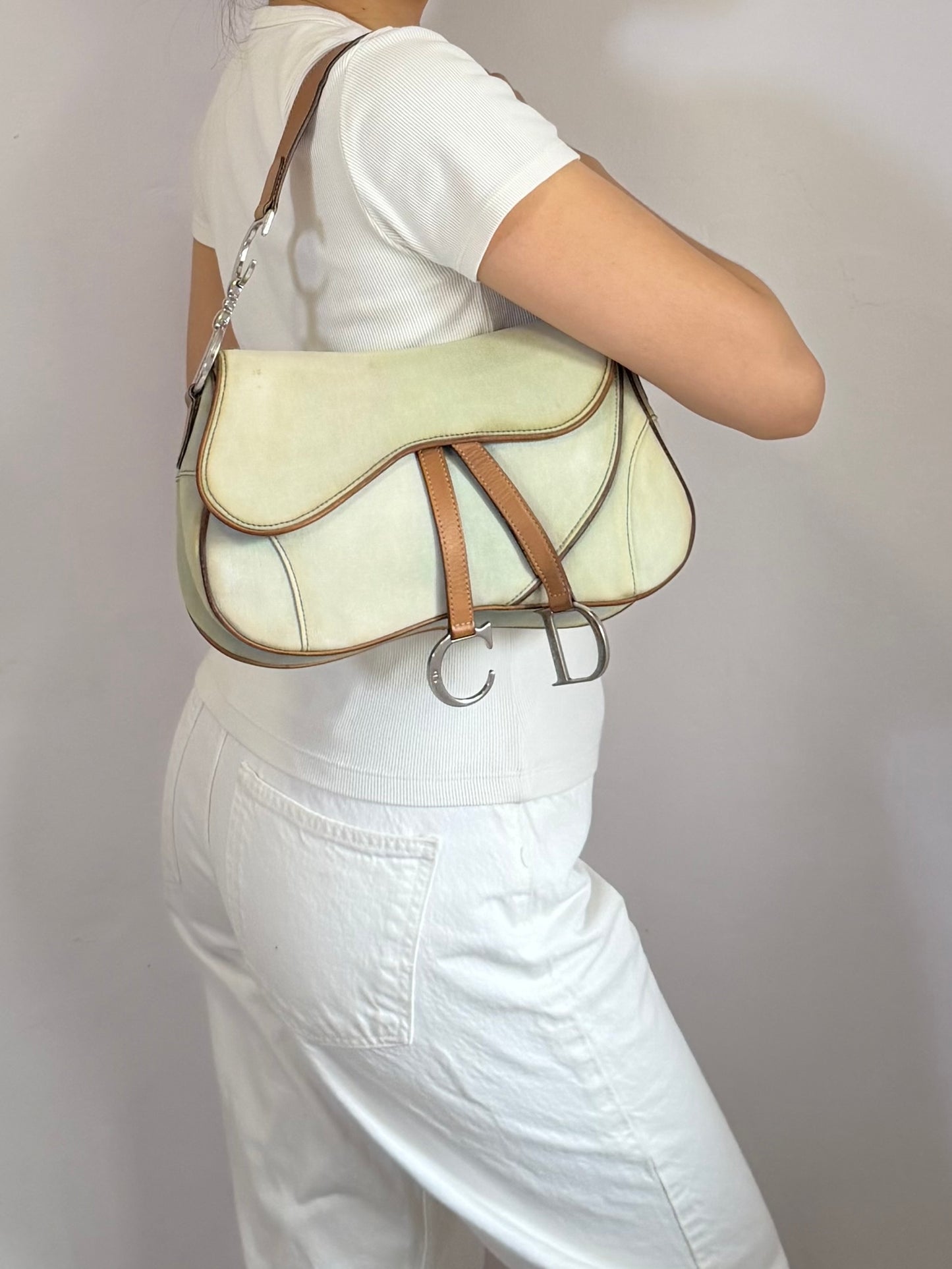 Authentic Vintage Christian Dior by John Galliano Double Saddle Denim Bag