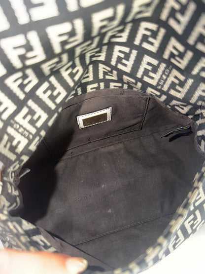 Authentic Vintage Fendi Dark Blue Zucchino Canvas Mini Mamma Baguette Shoulder Bag