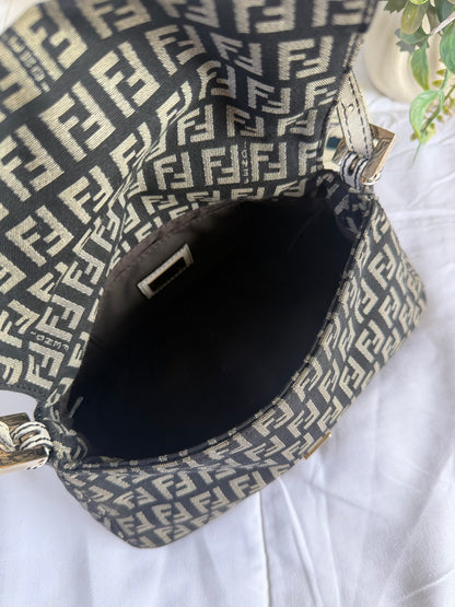 Authentic Vintage Fendi Dark Blue Zucchino Canvas Mini Mamma Baguette Shoulder Bag