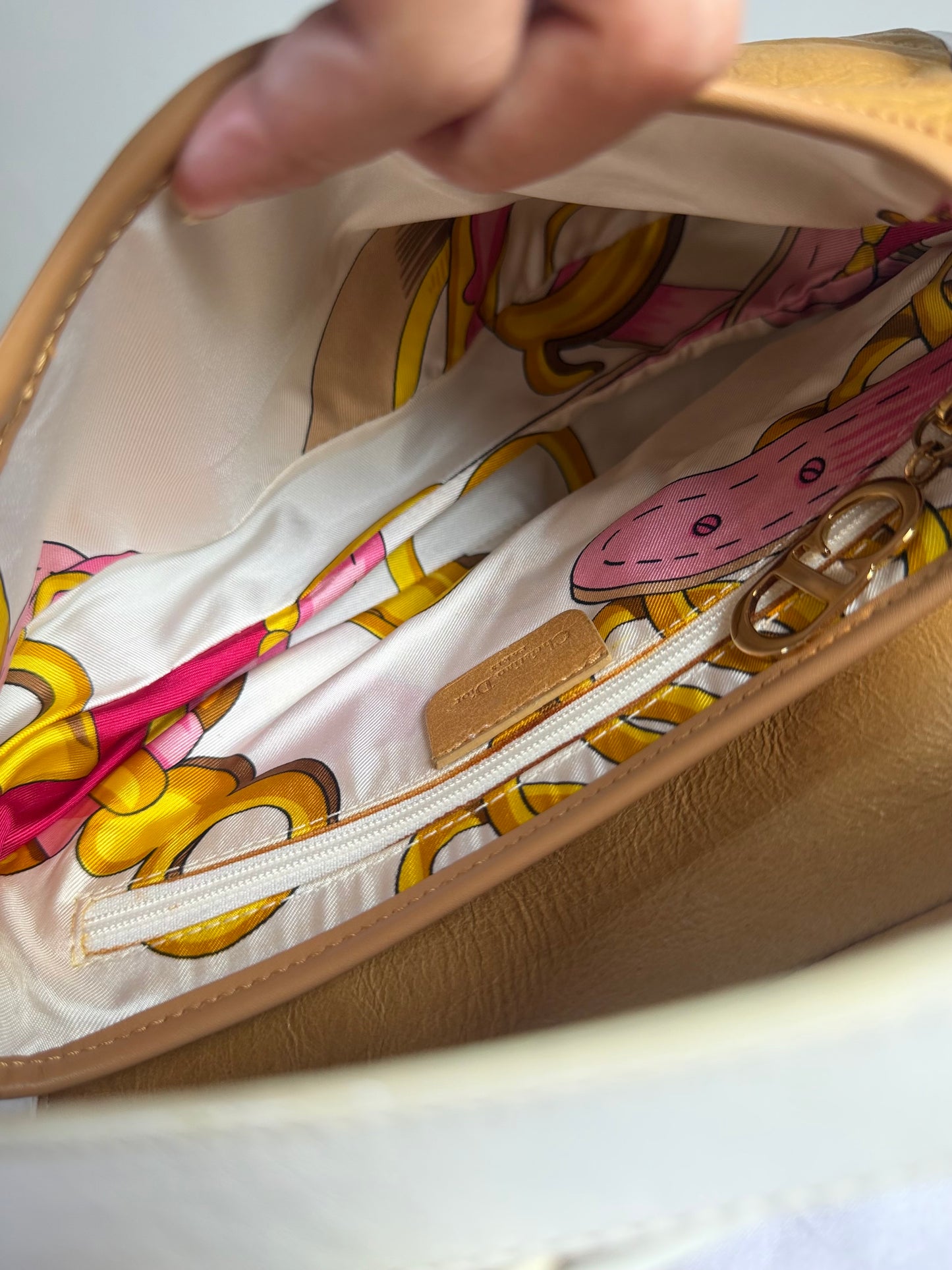 Authentic Vintage Christian Dior by John Galliano Tan Calfskin x White Leather Saddle Bag