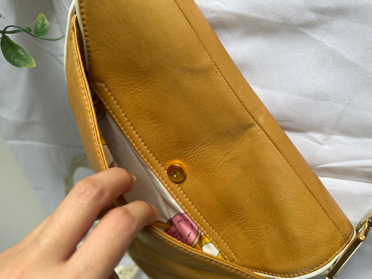 Authentic Vintage Christian Dior by John Galliano Tan Calfskin x White Leather Saddle Bag