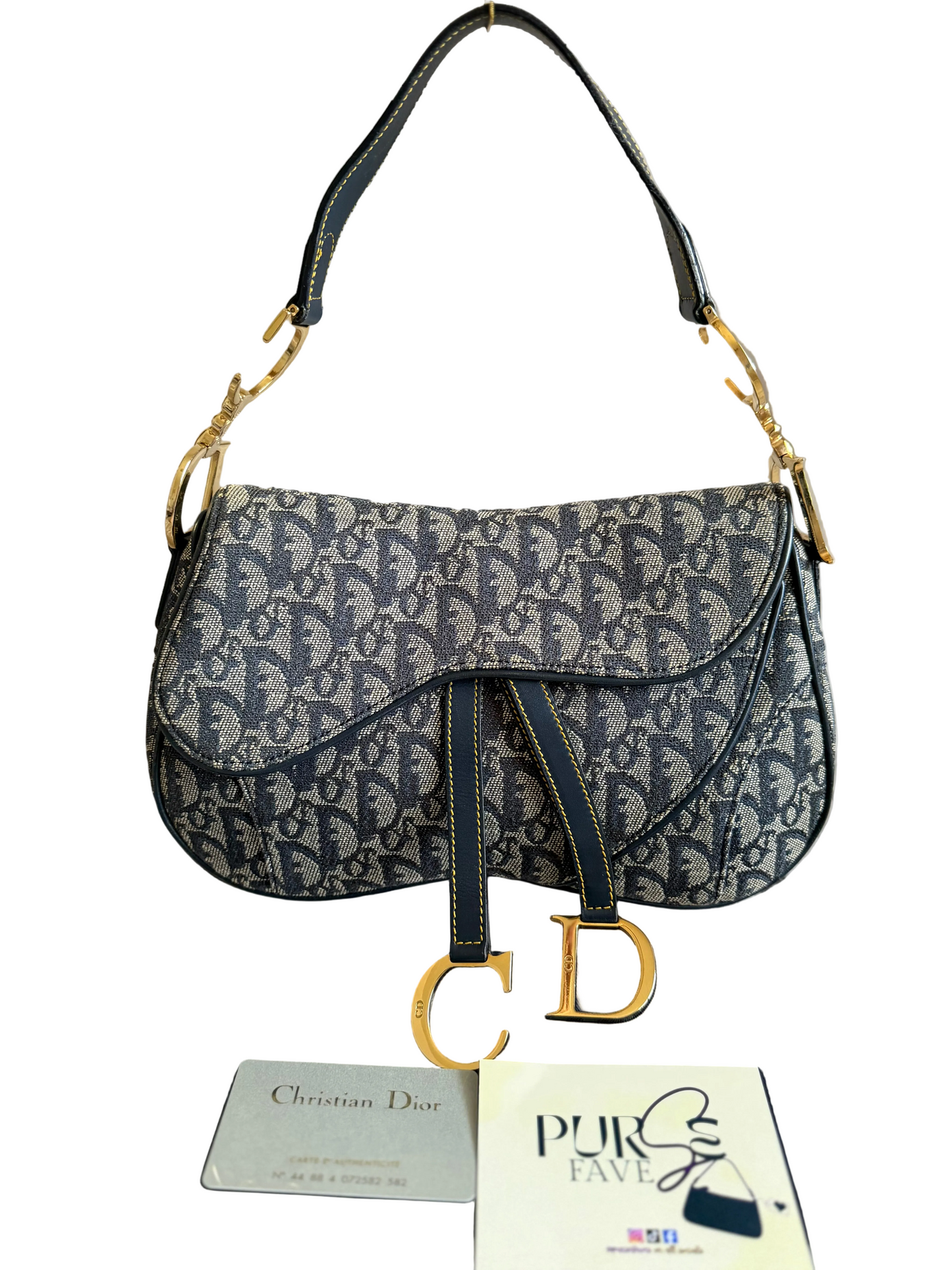 Authentic Vintage Christian Dior by John Galliano Navy Trotter Oblique Canvas Double Saddle Bag