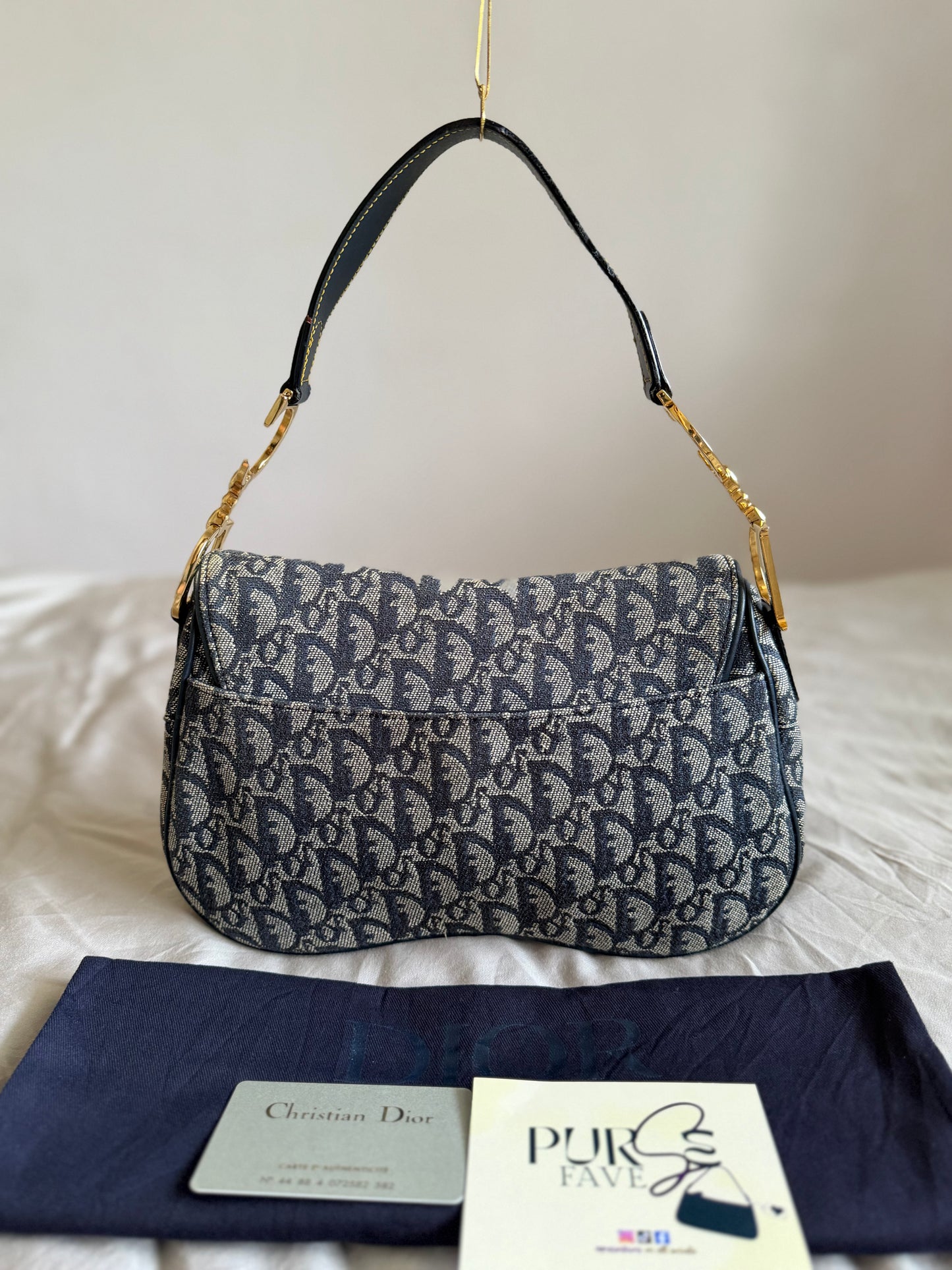 Authentic Vintage Christian Dior by John Galliano Navy Trotter Oblique Canvas Double Saddle Bag
