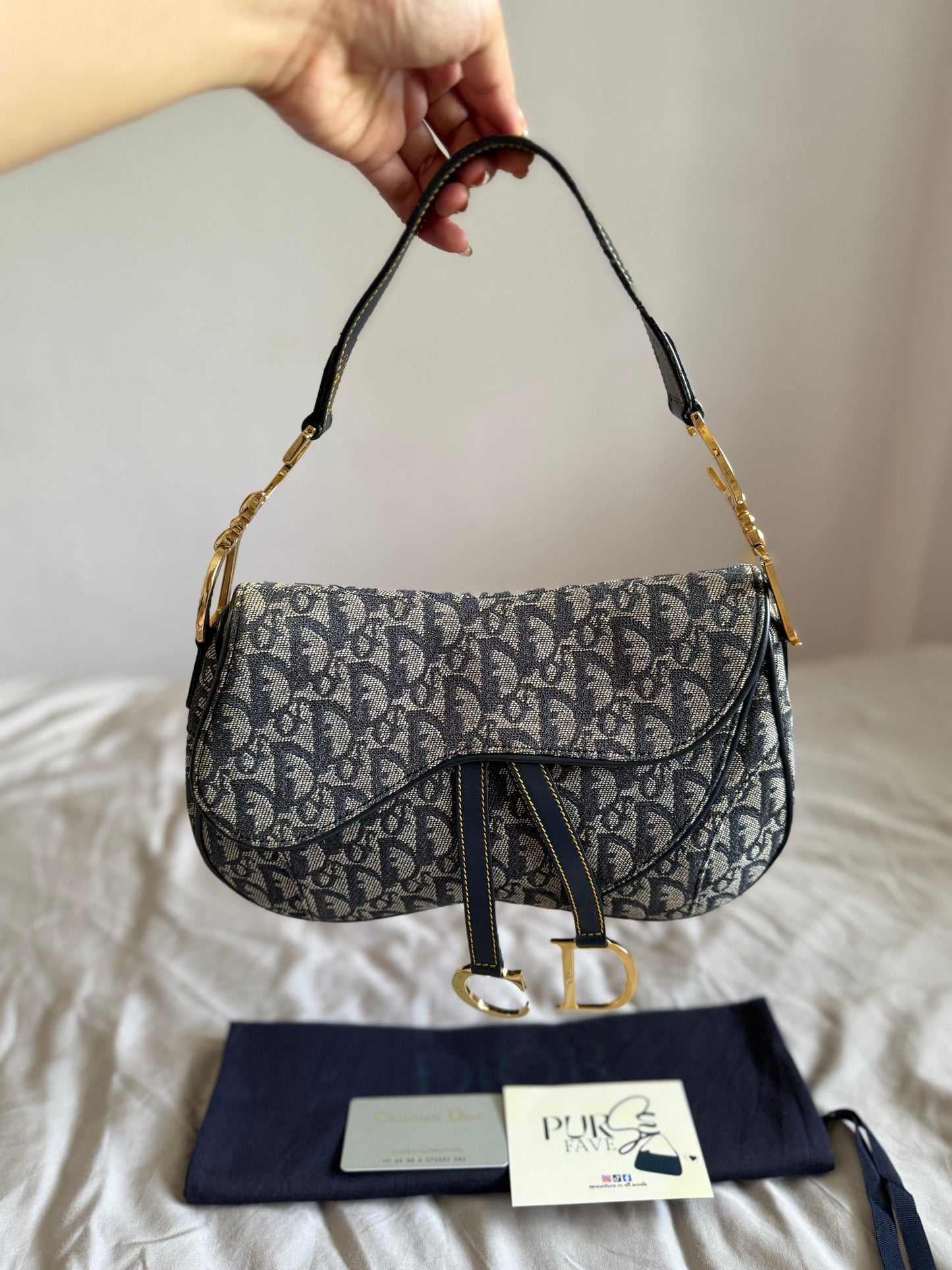 Authentic Vintage Christian Dior by John Galliano Navy Trotter Oblique Canvas Double Saddle Bag