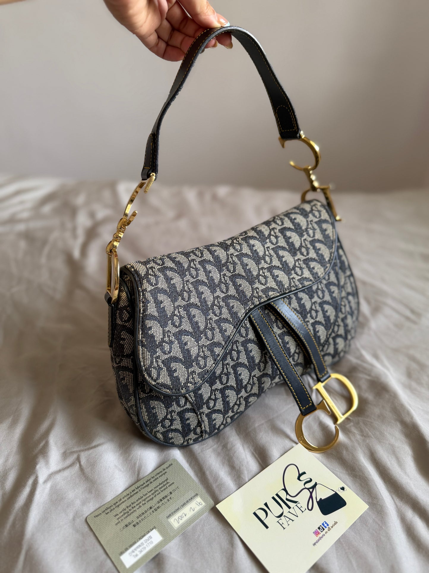 Authentic Vintage Christian Dior by John Galliano Navy Trotter Oblique Canvas Double Saddle Bag