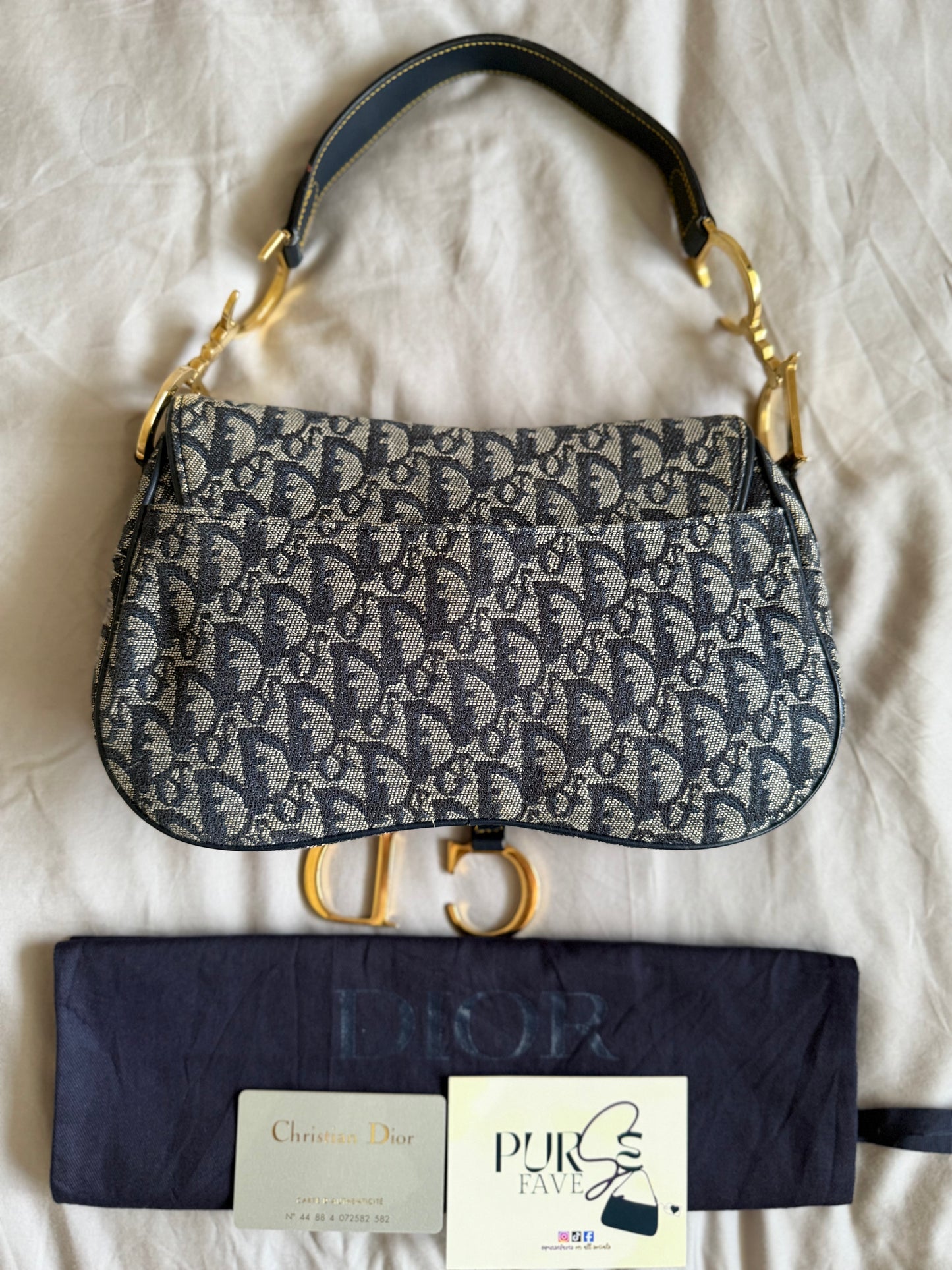 Authentic Vintage Christian Dior by John Galliano Navy Trotter Oblique Canvas Double Saddle Bag
