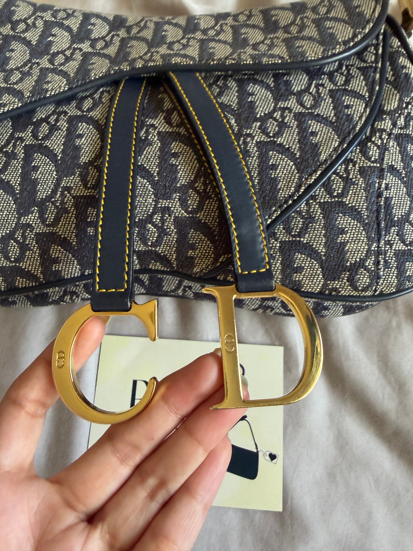 Authentic Vintage Christian Dior by John Galliano Navy Trotter Oblique Canvas Double Saddle Bag