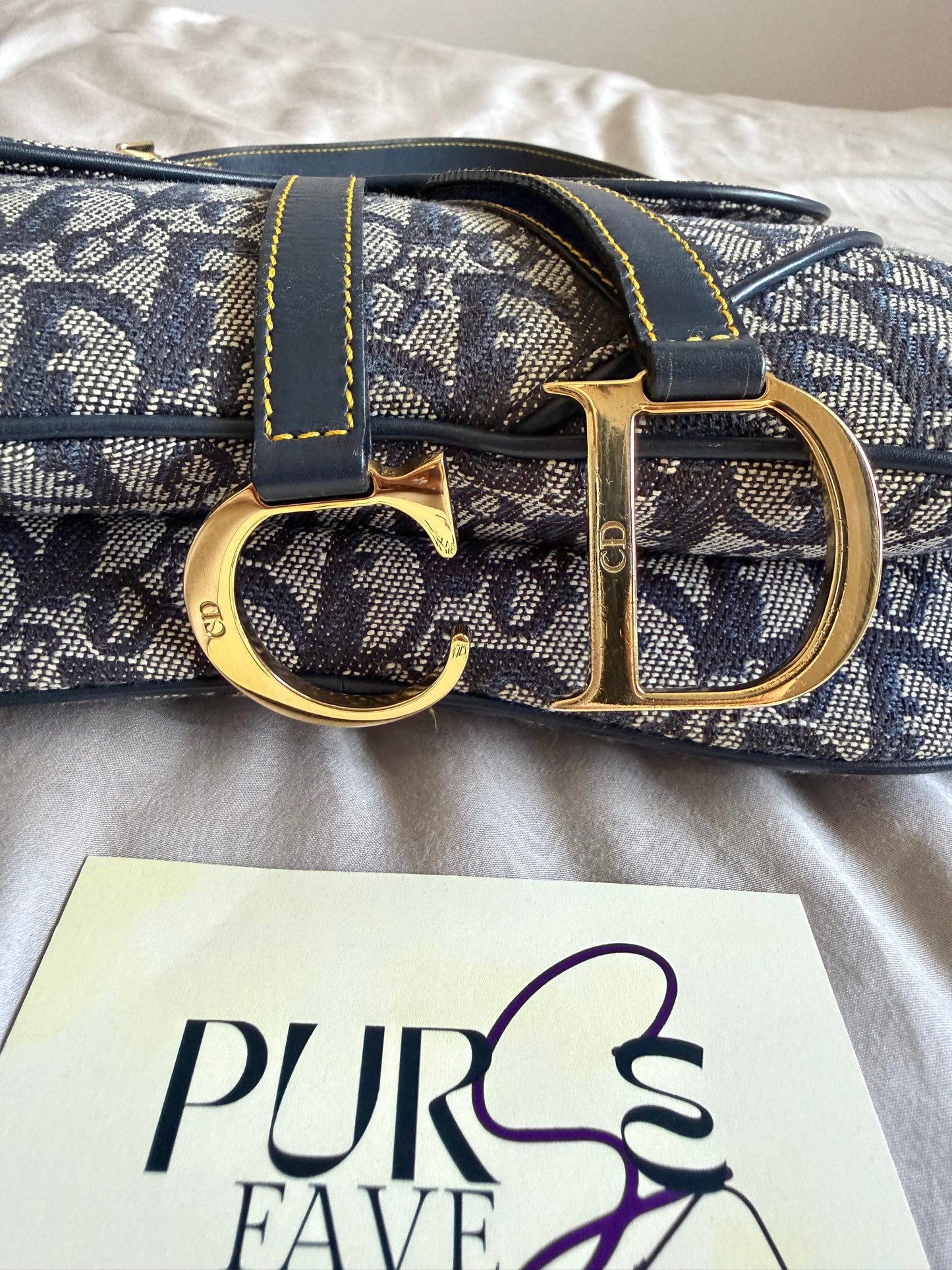 Authentic Vintage Christian Dior by John Galliano Navy Trotter Oblique Canvas Double Saddle Bag