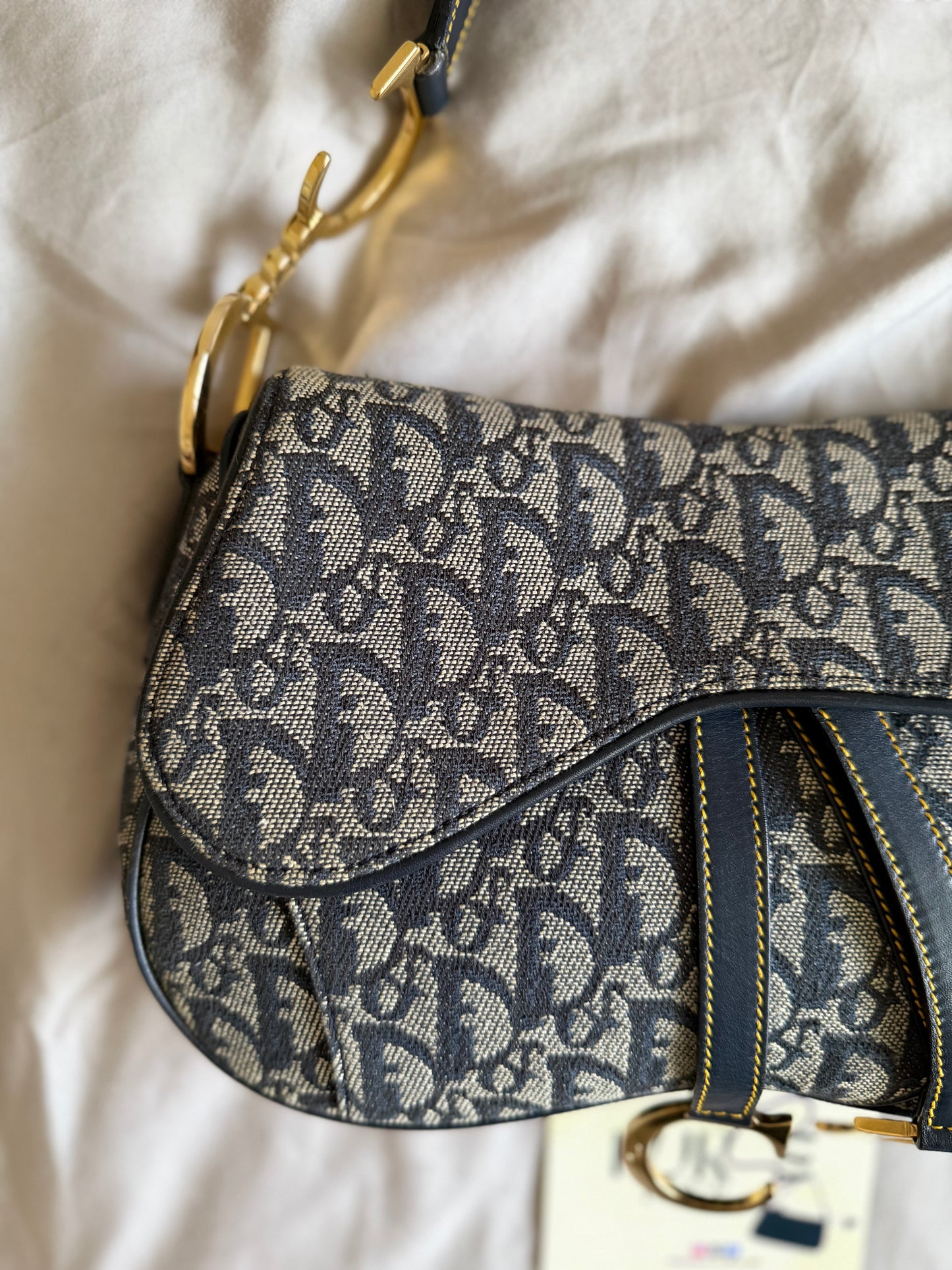 Authentic Vintage Christian Dior by John Galliano Navy Trotter Oblique Canvas Double Saddle Bag