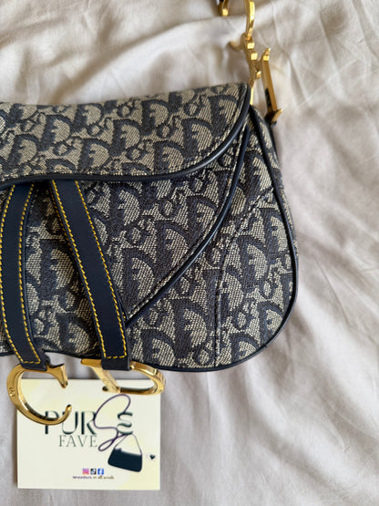 Authentic Vintage Christian Dior by John Galliano Navy Trotter Oblique Canvas Double Saddle Bag